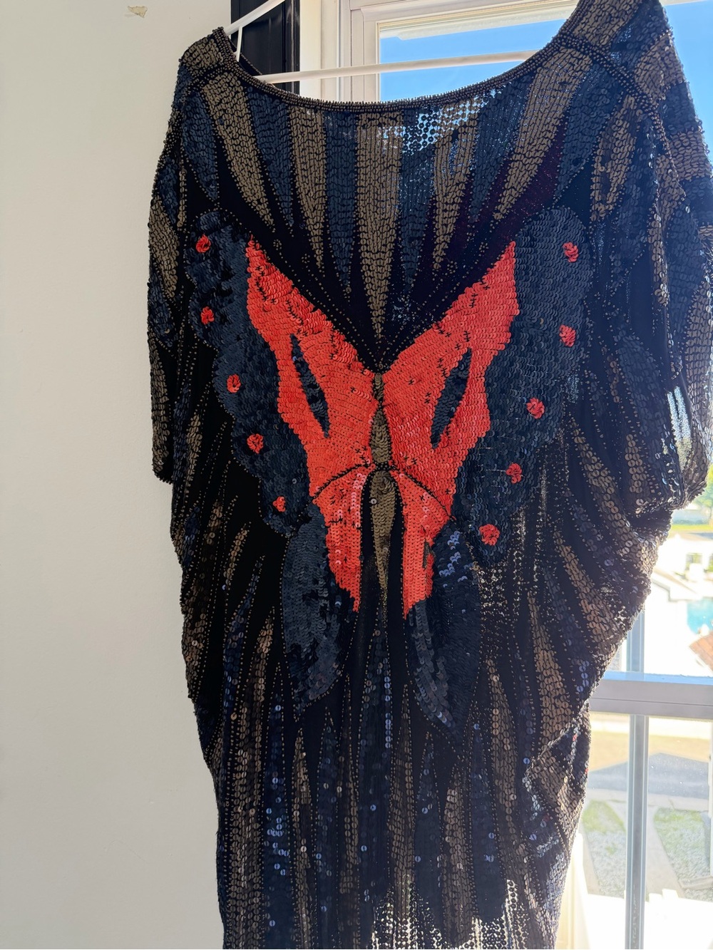 Antik Batik Black Sequin Mini Dress with Red Butterfly Motif - Picture 3 of 4